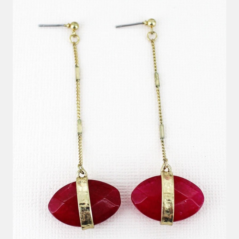 3/$25 Goldtone & Burgundy Jade Gemstone Earrings